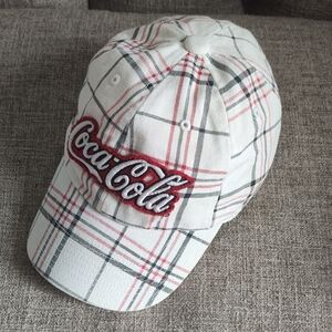 Coca-Cola Checkered Baseball Cap in Red and White Plaid With Adjustable Strap